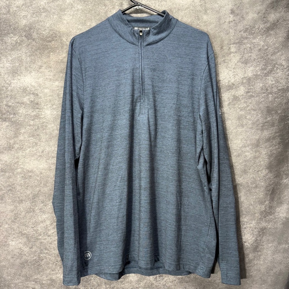Travis Mathew Heathered Blue Quarter Zip Pullover Golf Shirt Mens L Long Sleeve